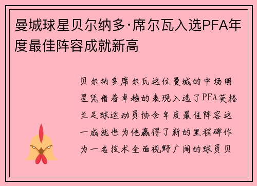 曼城球星贝尔纳多·席尔瓦入选PFA年度最佳阵容成就新高